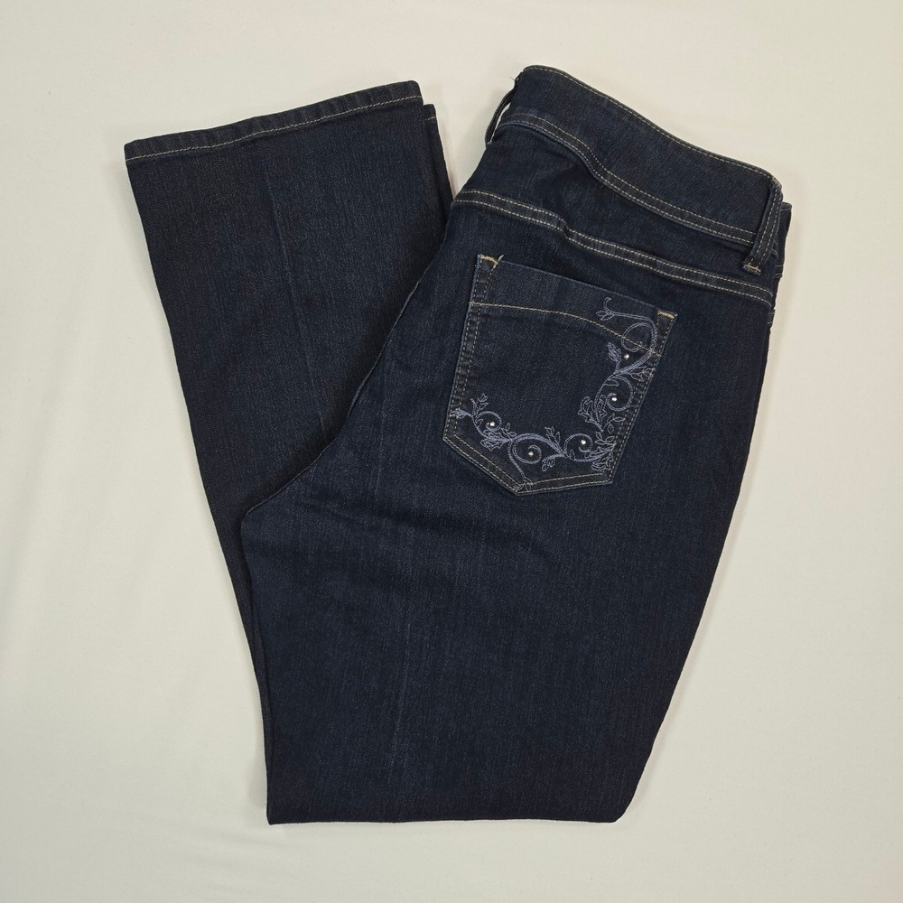 Riders Lee Womens 18P Dark Wash Bootcut Jeans Embroidered Pockets Stretch Denim‎